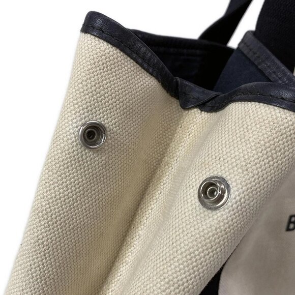 Auth BALENCIAGA Navy Medium Cabas 581292 Cream Black Canvas Leather - Tote Bag - Picture 10 of 16